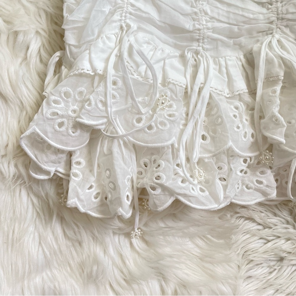 Farm Rio White Lace Cotton Mini Dress Eyelet Scalloped Victorian NWT S M - Picture 13 of 16